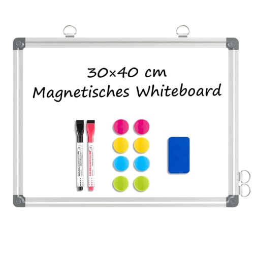 DOLLAR BOSS Tableau blanc magnétique, 30X40CM Tableau d'affichage magnétique avec 2 crayons pour tableau blanc, 8 aimants et 1 gomme pour tableau blanc, pour...