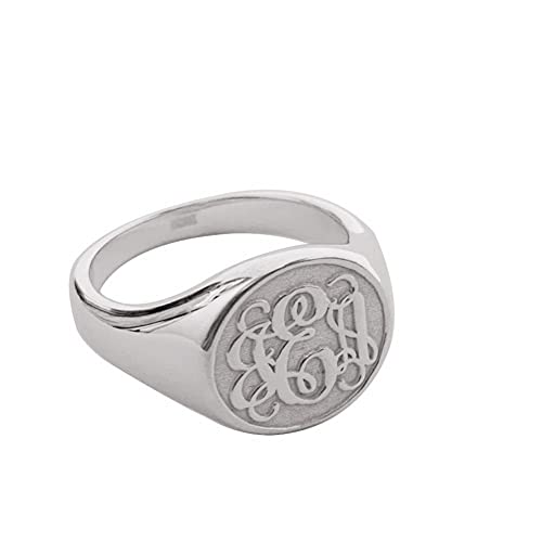 Personalized Script Monogram Initial Ring 925 Custom Sterling Silver Raised Letter Signet Ring