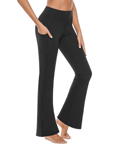 Ofrdncy Flare Yoga Pants with Pockets for Women Bootcut Tummy Control Flared High-Waist Workout Leggings