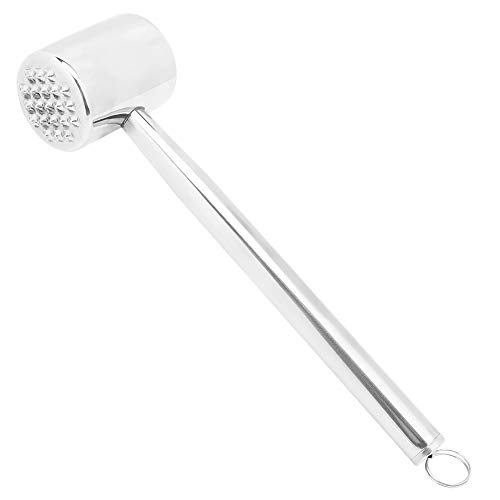 Martillo de carne de carne de acero inoxidable | 304 Grado alimentario seguro y resistente | Mallet de carne versátil para filete/pollo/cerdo | Anillo de agarre y colgante