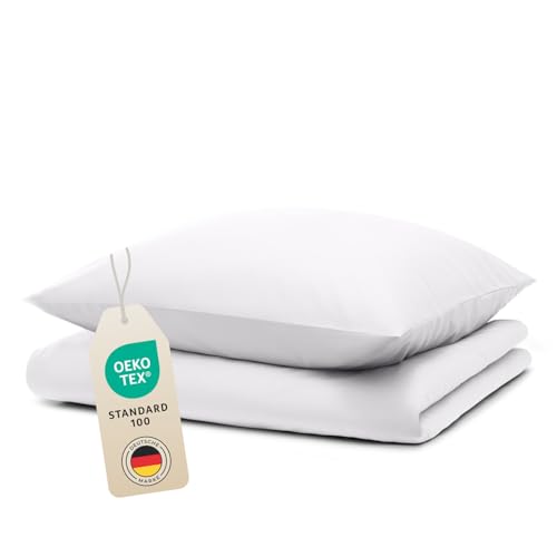 Blumtal Mikrofaser Bettwäsche 135x200 cm + Kissenbezug 80x80 cm - Superweiches Bettbezug Set, 2 teilig, Weiß