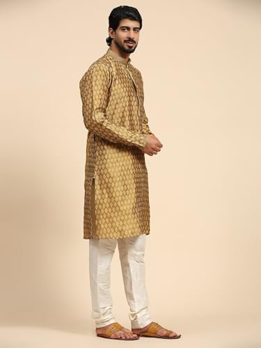 Image of AMAZON BRAND - Aanrva Men's Silk Blend Kurta Pajama Set | Traditional Indian Ethnic Wear for Wedding, Festival, Puja & Party
