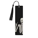Dewoofly Skull Double-Sided Printed Wooden Bookmarks, Rock and Roll Notebook Accessories Birthday Presents for Men Women Presents for Book Lovers