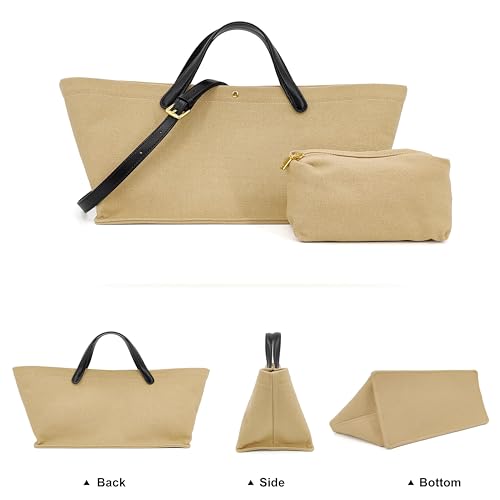 Women’s Beige Canvas Tote Bag with Leather Strap – Convertible Boat-Shaped Handbag | Crossbody, Shoulder, or Top Handle Purse | Chic & Versatile Everyday Bag2