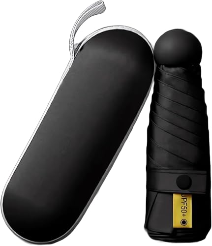 Mini Guarda-Chuva Dobrável Pequeno de Bolso – Ultra Compacto, Leve, Resistente e Portátil com Proteção UV – À Prova D’Água, Antivento, Ideal para Viagem, Bolsa e Mochila (Preto)
