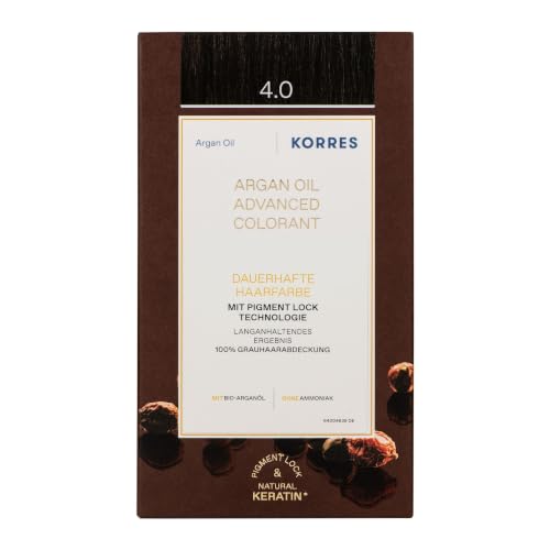KORRES Argan Oil Colorant – ammoniakfreie Haarfarbe Mittelbraun 4.0 – mit Bio-Arganöl, 100% Grauhaarabdeckung & vegan für ein langanhaltendes Farbergebnis