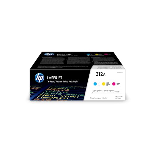 HP 312A CF440AM, Cian, Magenta y Amarillo, Cartucho Tóner Original, Pack de 3, para impresoras LaserJet Pro Serie 400 Color MFP M476