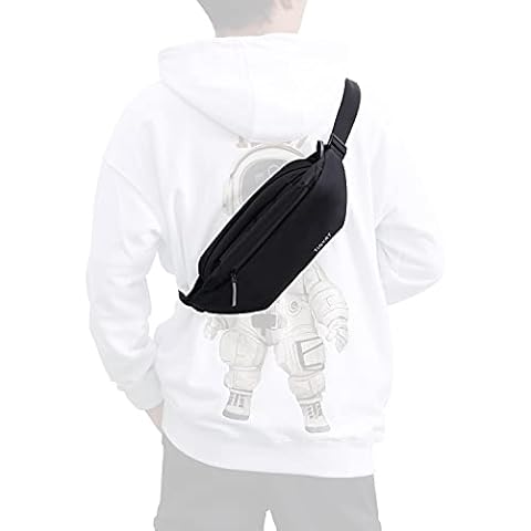 Men Fanny Pack Waist Bag Crossbody Bag Sling Pocket Hiking Large-Capacity Nylon Belt Bag T2007BLACK Cover