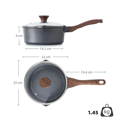 Foto von SENSARTE 22cm Schweizer Granit Beschichtung Antihaft-Kasserolle mit Deckel