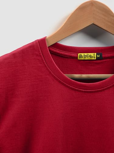 Image of BEYOUNG Cotton Regular Fit Plain T-Shirt for Men | Flexible Round Neck | Casual T-Shirt | Solid T-Shirt | Half-Sleeves | Stylish T-Shirt