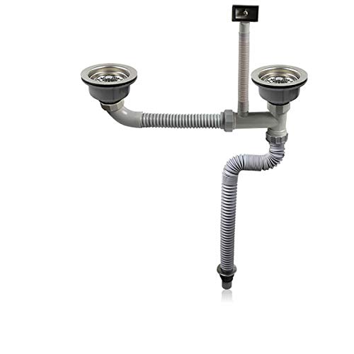 Qrity 110mm Collezione di lavelli a doppia vasca in acciaio inossidabile Lavello da cucina Kit filtri per rifiuti con troppopieno quadrato 1½ '