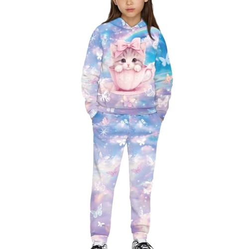 Sweatshirts and Sweatpants with Pockets Kids 5-12T Girls Long Sleeve Hoodies and Pants Set