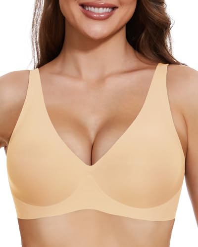 Image of Smooth V Jelly Bras for Women No Underwire Seamless Plunge Bralettes T Shirt Sleep Everyday Bra with Bra Extender