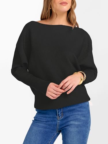 Image of ANRABESS Womens Off Shoulder Sweaters 2026 Fall Long Batwing Sleeve Loose Fit Knit Tops Casual Pullovers Jumpers