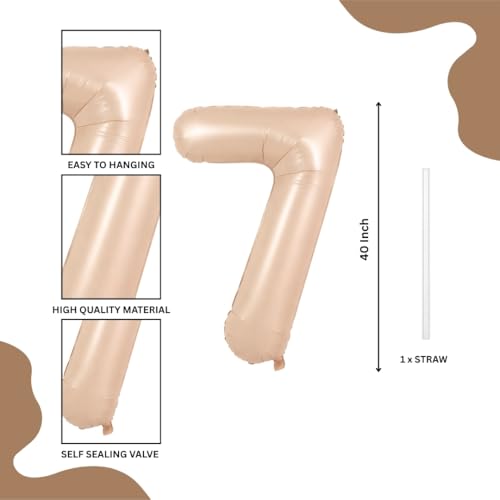 Image of WP WANNA PARTY 40 Inches Apricot Super Shape Number 7 Balloon, Number Balloons for Themes & Events, Birthday Supplies & Decoration -Caramel Light Brown Foil Number Balloons, 1 Piece