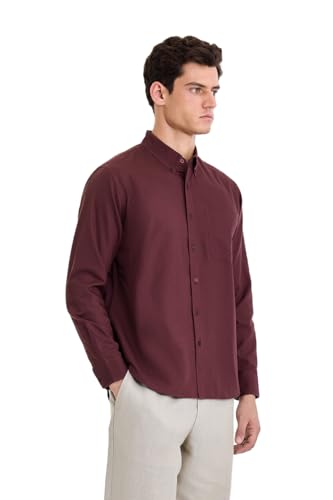 Image of SNITCH Men Casual & Semi-Formal Shirt | Regular Fit Long Sleeve Button-Down Collar Solid Oxford Style | 100% Cotton Breathable Fabric for Office, Date Night