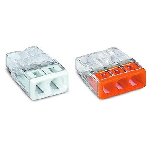 100 Mini Bornes de Connexion Automatique 2 Entrées & Lot de 100 mini bornes de connexion rapide S2273 pour fils rigides 3 entrées