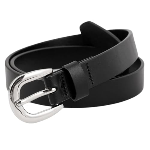 LUFFLOK Schwarzer Gürtel PU Leder, Verstellbarer Damen & Herren Gürtel mit Solider Dornschließe, Modischer Leder Dünner Taillengürtel für Jeans & Hosen (Schwarz)