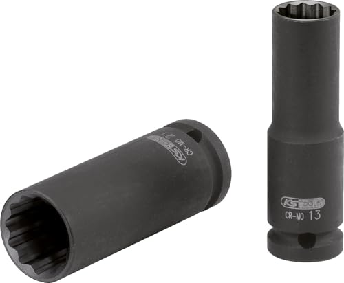 KS Tools 515.0945 1/2' Llave de vaso de impacto de 12 cantos, larga, 13 mm