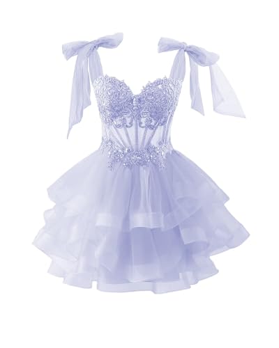 Clothfun Tiered Tulle Short Homecoming Dresses 2025 for Teens Lace Applique Sweet 16 Prom Cocktail Dress CY2652