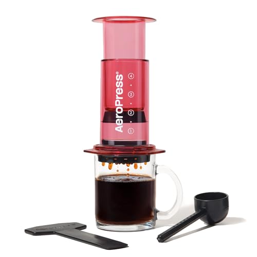 AeroPress Clear Coffee Press – 3 In 1 Brew Method Combines French Press, Pourover, Espresso, Full Bodied Coffee Without Grit or Bitterness, Small Portable Coffee Maker for Camping & Travel, Red