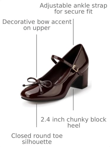 Image of IDIFU IN2 Mary Janes for Women Closed Toe Block Heels Cute Bow Dress Shoes
