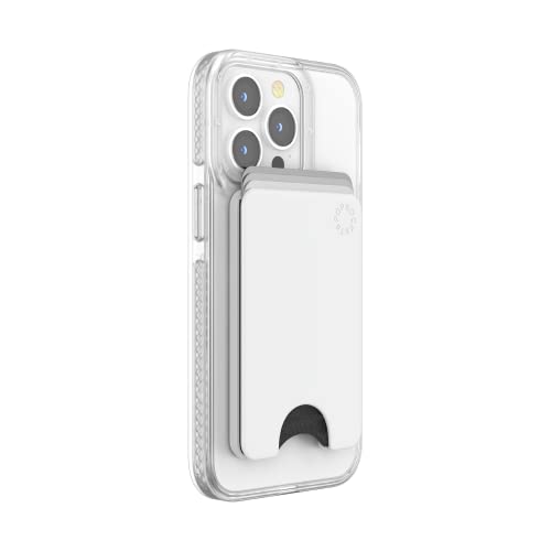Image of POPSOCKETS Men's Polycarbonate Phone Wallet with Phone Grip & Expanding Kickstand, Phone Card Holder, Magnetic Ring for iPhone and Android Included, Wallet Without Grip Compatible with Magsafe- White