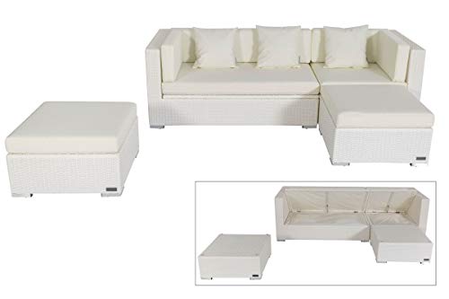 OUTFLEXX Loungemöbel-Set, weiß aus Polyrattan-Geflecht, Loungeecke für 5 Personen, wasserfeste Kissenbox, Lounge Möbel