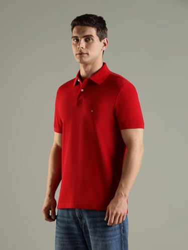 Image of Tommy Hilfiger Solid Regular Fit Cotton Polo T-Shirt