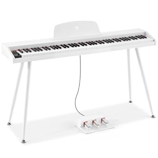MUSTAR 88 Key Piano Keyboard for Beginners, Full-Size Digital Piano 88 Semi Weighted Keys with 3-Pedal Unit, Portable Electric Piano with Built-In Speakers, USB/MIDI Connecting (White)