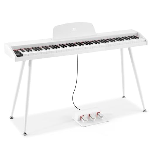 MUSTAR Piano digital de 88 teclas para principiantes, tamaño completo con 3 pedales, piano electrónico portátil, piano digital doméstico con USB MIDI y soporte, color blanco