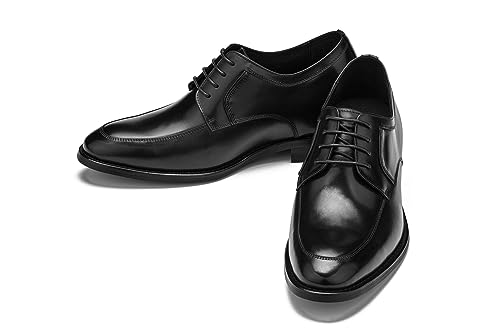 CALTO Men's Invisible Height Increasing Elevator Shoes - Black Premium Leather Lace-up Round-Toe Formal Derby Oxfords - 2.8 Inches Taller - Y7425- Size 10 D(M) US4