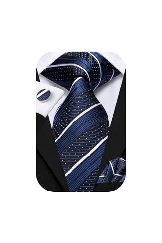 Image of Hi-Tie Mens 70inches Tie Set Extra Long Necktie for Men Cufflinks Handkerchief Big Tall Men Business Wedding
