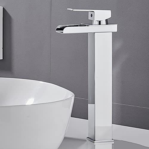 Robinet de lavabo cascade chromé en acier inoxydable version haute pour salle de bain