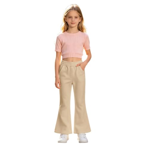 Girls Fleece Sweatpants Flared Uniform Pants Elastic Waisted Sweat Pants - image 2