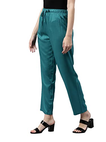 Image of GO COLORS Women Solid Mid Rise Relaxed Fit Viscose Casual Pants