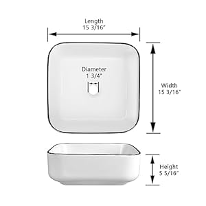 DeerValley 15 x 15 Bathroom Sinks Vessel Sink Square White Ceramic Bathroom Vessel Sinks Bath Sink Above Counter Vanity Sink Basin Sink Bowl for Bathroom White Body with Black Trim DV 1V0033