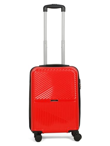 Image of Teakwood Small Size 8 Wheels Trolley Bag, Hard Cabin with Zipper Closure, Adjustable Push Button & Cross Side Strap, Number Lock System 360 Degree (Small, Red)