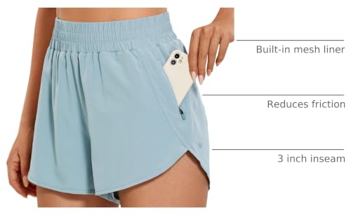 Image of CRZ YOGA Dolphin Athletic Shorts 3 inch | High Waisted, Mesh Liner, Quick Dry, Lightweight, A Zip Pocket, for Women