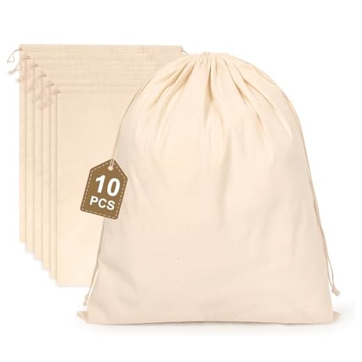 X-Large Cotton Drawstring Storage Bags, Ten-Pack