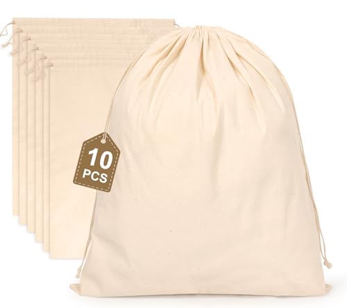 10PCS X-Large Cotton Storage Bags with Drawstrings