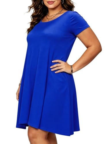 Image of Afibi Womens Short Sleeve Loose Pockets Dress Casual Swing T-Shirt Dresses