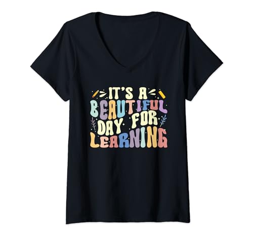It's A Beautiful Day For Learning Teacher 100th Day Of School Camiseta Cuello V