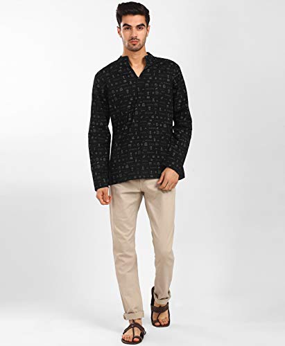 Image of Shatranj by FBB Men's Printed Blended Full Sleeves Kurta - Medium, Black
