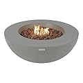 Elementi Lunar Bowl Outdoor Table 42 Inches Fire Pit Patio Heater Concrete Firepits Outside Electronic Ignition Backyard Fireplace Cover Lava Rock Included, Natural Gas
