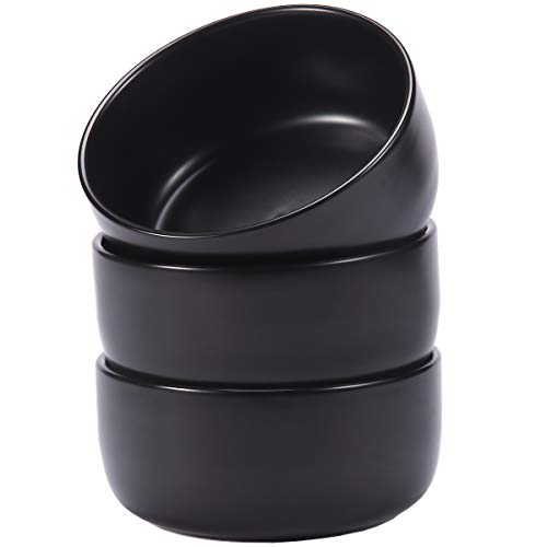 AQUIVER 27 Ounces Ceramic Bowl Set - Porcelain Matte Deep Cereal Bowls - for Soup Noodle Oatmeal Gumbo Ramen Salad - Set of 3 Black