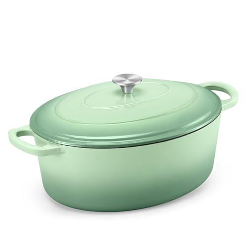 TeamFar 7QT Oval Dutch Oven, Enameled Cast Iron Dutch Oven Pot with Lid
