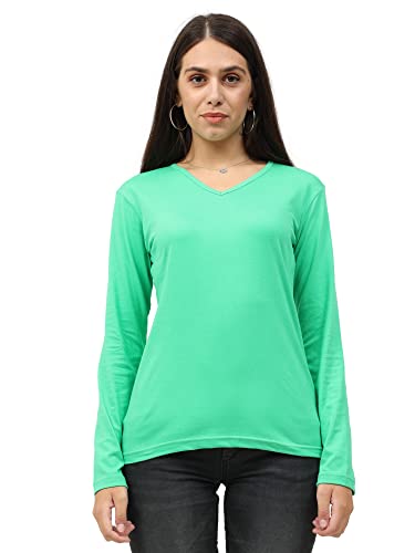 Image of FLEXIMAA Women's Cotton Plain V Neck Full Sleeve T-Shirt