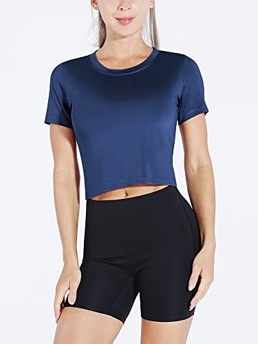 CADMUS Women's Dry Fit Crop Top Yoga Short Sleeve Shirts Crew Neck Athletic Running Tee 3 Pieces2