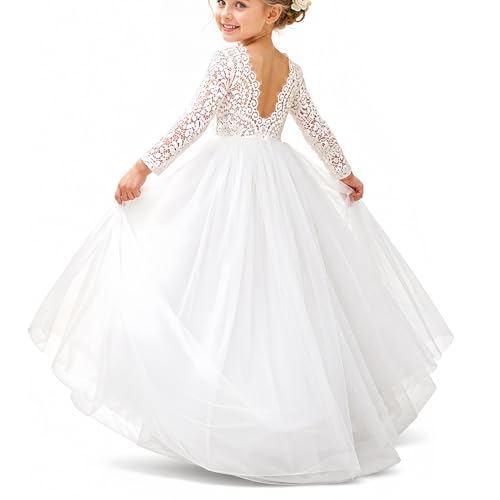 Topmaker Flower Girl Dress for Toddler Baby Girls,Lace Tulle Dress for Wedding,Birthday Party,Photoshoot,Special Occasion